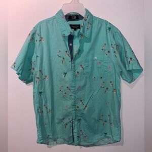 Eighty Eight Men’s Short Sleeved Button Down Skater Girl in Red Bikini Shirt